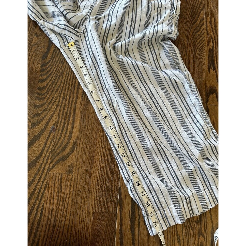 Ellen Tracy Pants Womens M Black Cream Striped Cropped Wide Leg Linen Coastal - Picture 9 of 9